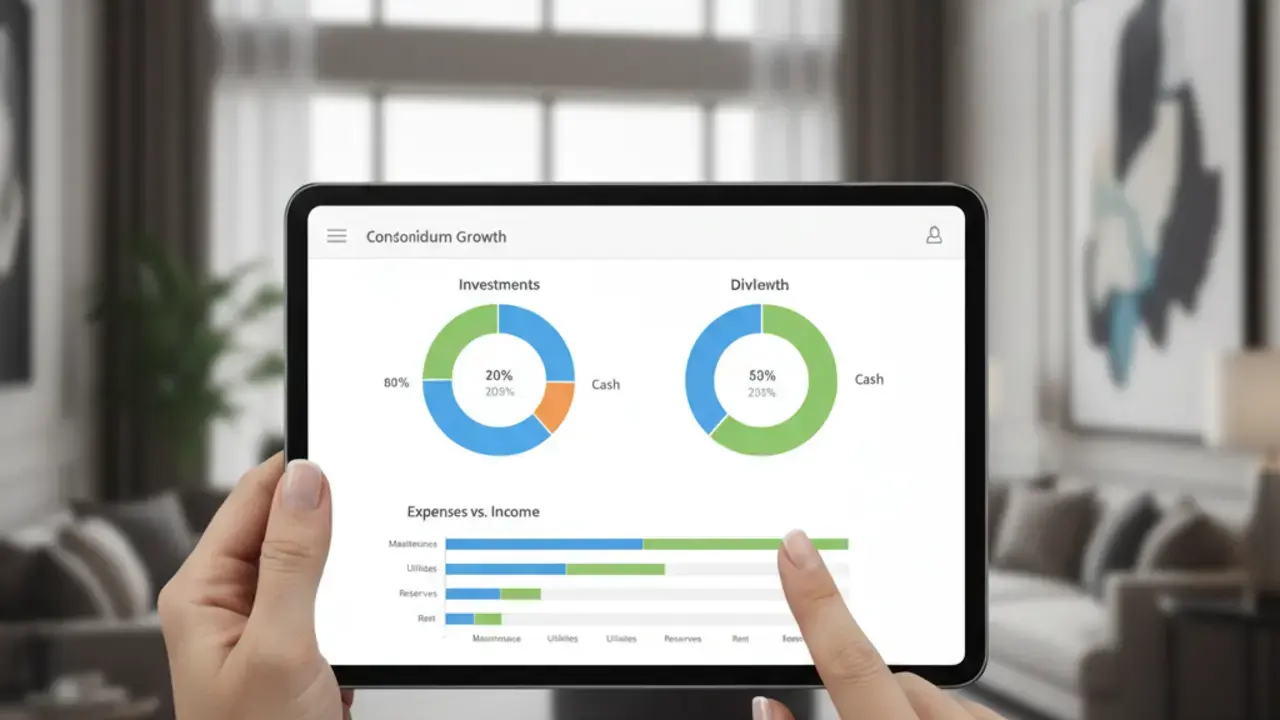 Interface de software da AGIS mostrando transparência e controle financeiro na gestão de condomínios de alto padrão.